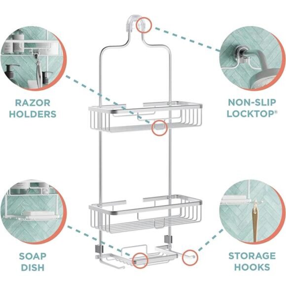 Home Rustproof Shower Caddy Hanging Bathroom Organizer, Aluminum Shower - Picture 4 of 7